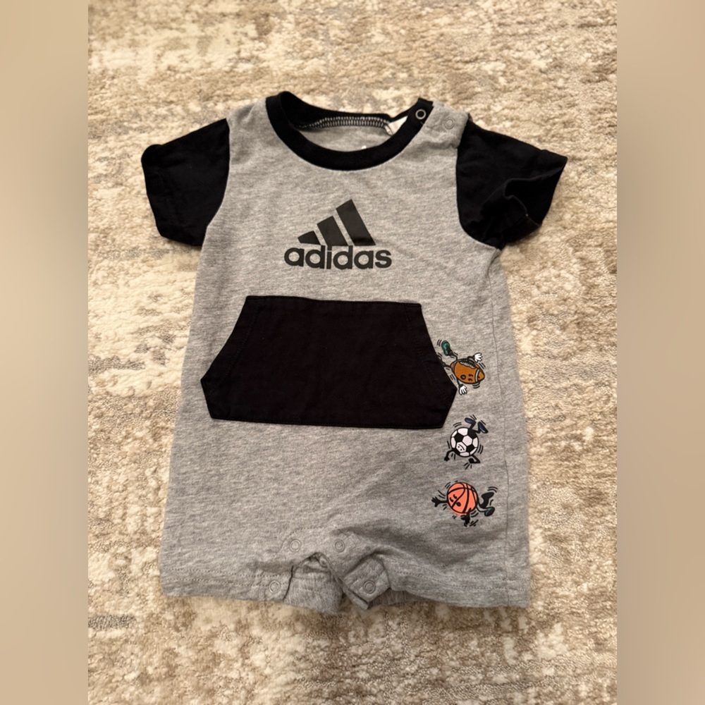 Adidas Gray and Black Kids Romper with Sports Graphics size 6M - Picture 3 of 4